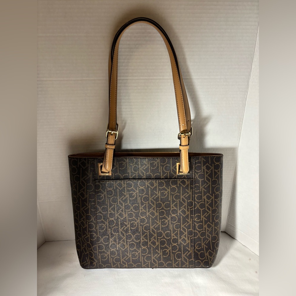 Calvin Klein Tan and Brown Monogram Shoulder Bag